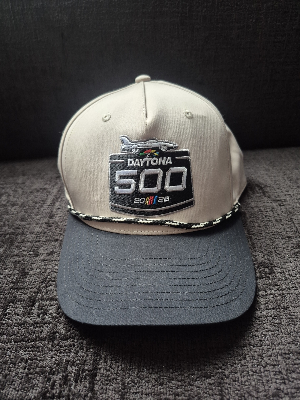 Official NASCAR 2026 Daytona 500 Rope Hat Cap Natural Khaki Black One Size Fits